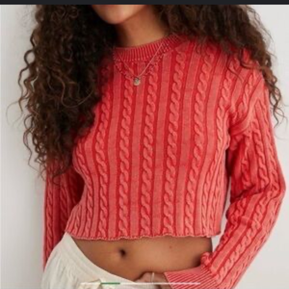 Aerie Vibrant Pink Cable Knit Sweater